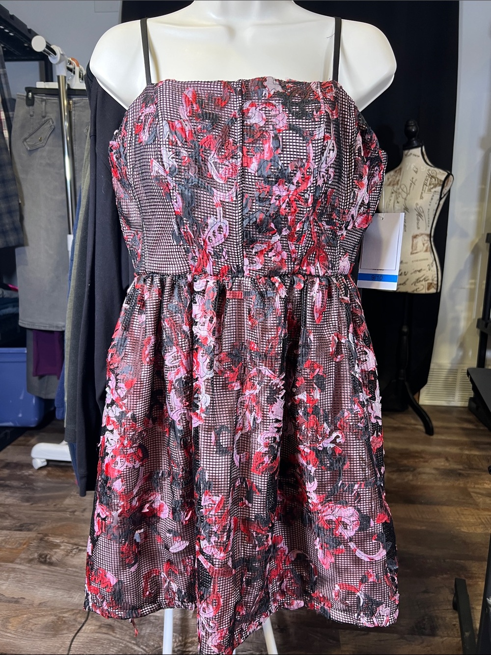 Girls Pink & Black Floral Spaghetti-Strap Party Dress